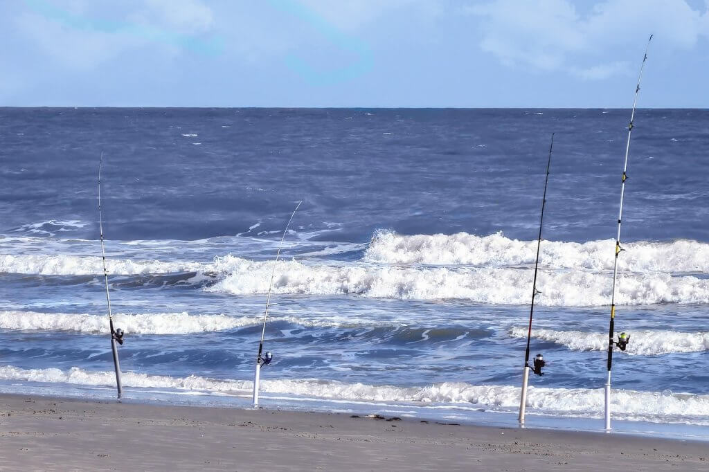 Canne sur casting au bord de l'eau